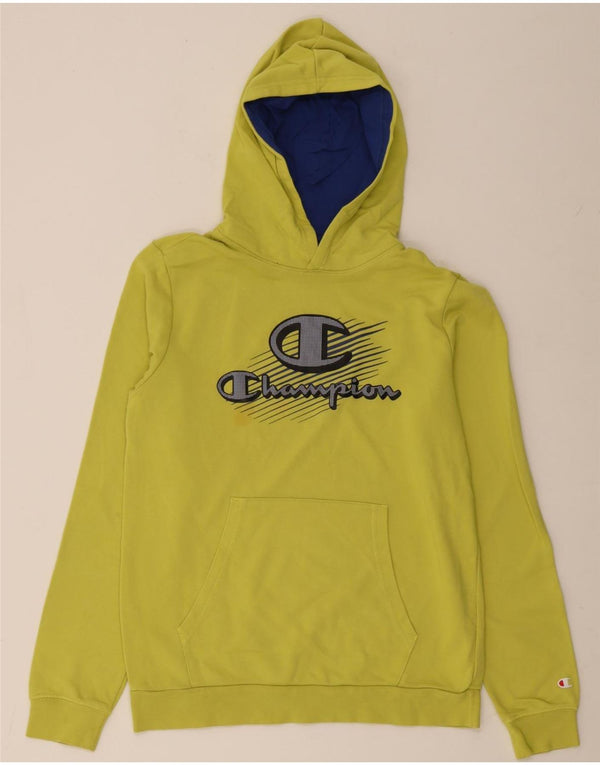 Champion Boys Graphic Hoodie Jumper 15-16 Years 2XL Green Colourblock