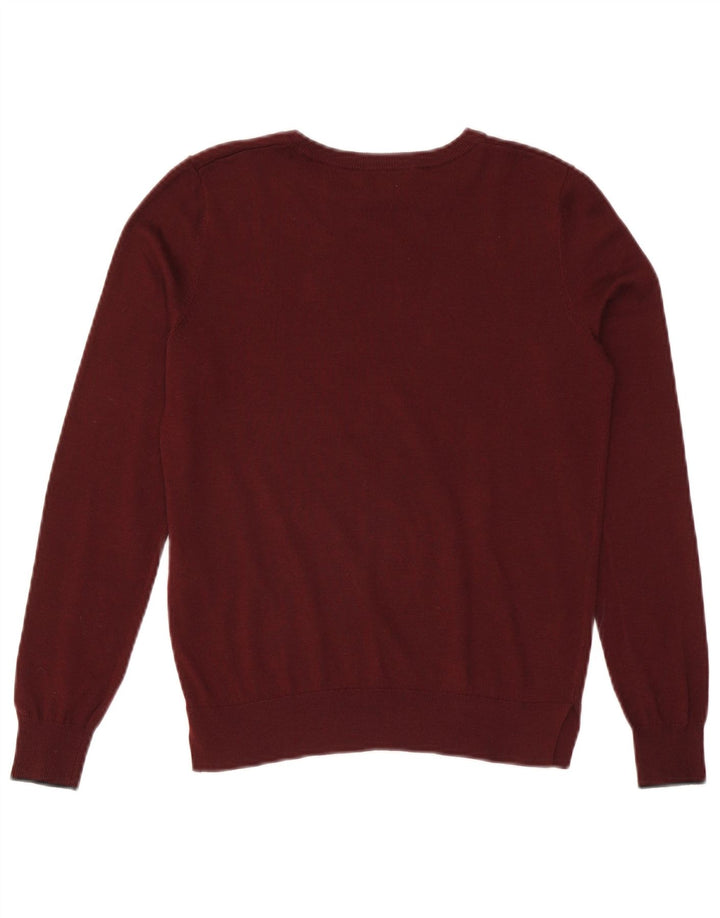 WAREHOUSE Womens Crew Neck Jumper Sweater UK 10 Small Burgundy Polyester