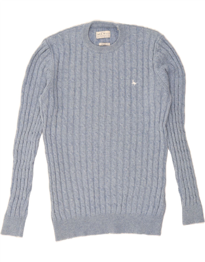JACK WILLS Mens The Marlow Crew Neck Jumper Sweater Small Blue Cotton Vintage Jack Wills and Second-Hand Jack Wills from Messina Hembry 