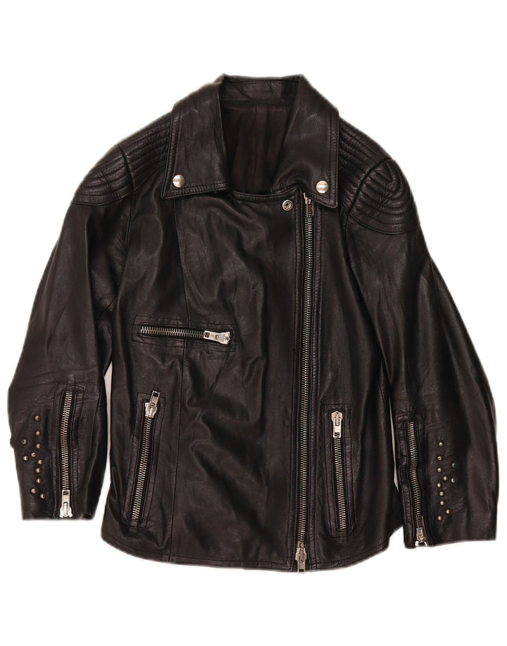 Vintage Womens Leather Biker Jacket UK 4 XS Black