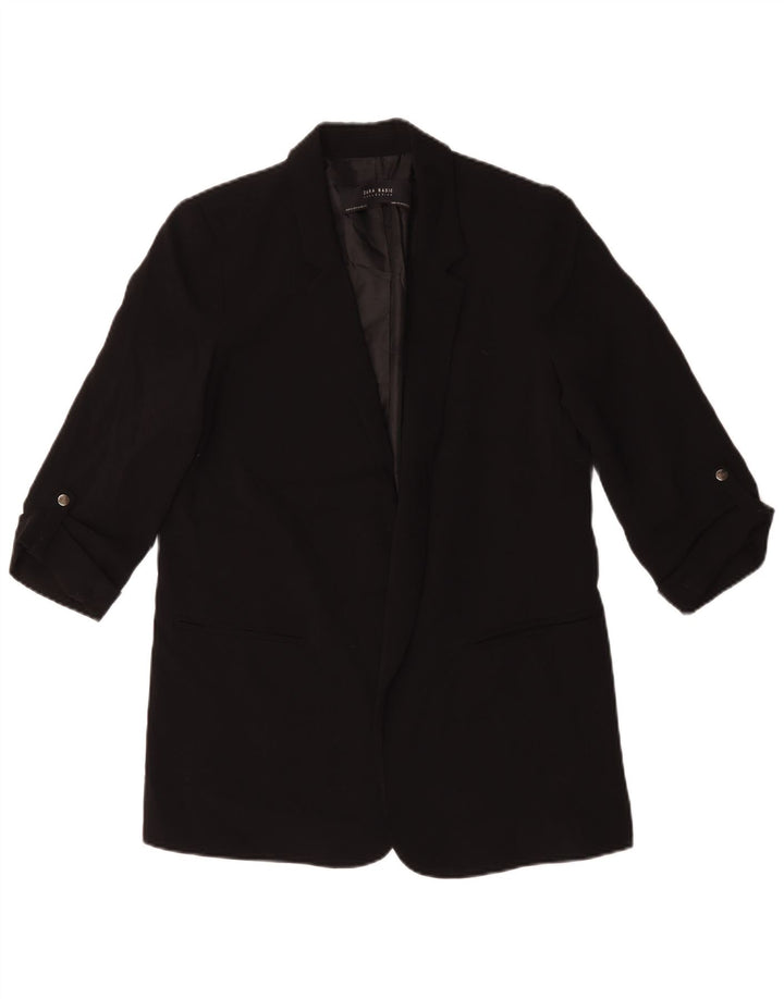 Zara Womens 3/4 Sleeve Open Blazer Jacket UK 14 Medium Black