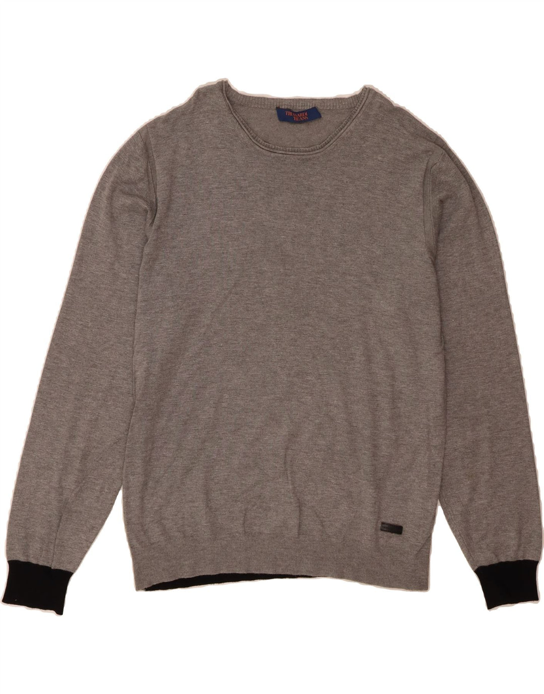 TRUSSARDI JEANS Mens Boat Neck Jumper Sweater Large Grey Polyvinyl Vintage Trussardi Jeans and Second-Hand Trussardi Jeans from Messina Hembry 