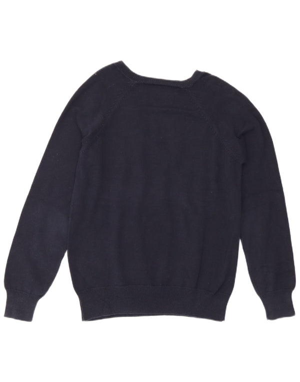 Zara Womens V-Neck Jumper Sweater UK 14 Large Navy Blue Argyle/Diamond