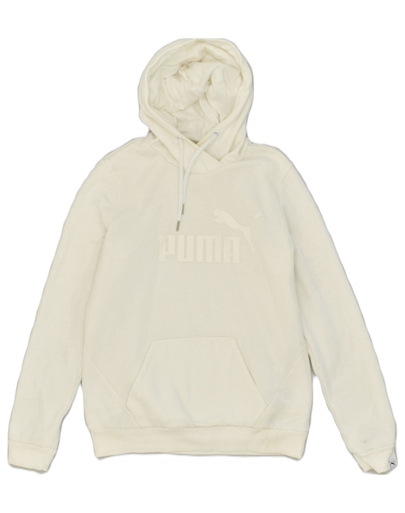 PUMA Womens Graphic Hoodie Jumper UK 12 Medium White Cotton | Vintage Puma | Thrift | Second-Hand Puma | Used Clothing | Messina Hembry 