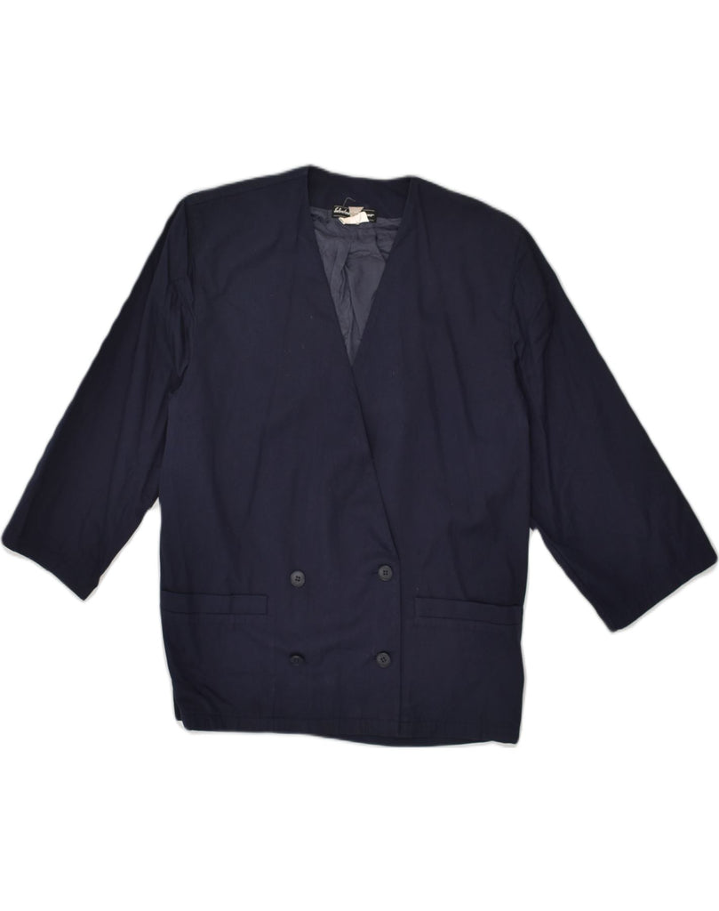 SALVATORE FERRAGAMO Womens Blazer Jacket IT 42 Medium Navy Blue Cotton | Vintage Salvatore Ferragamo | Thrift | Second-Hand Salvatore Ferragamo | Used Clothing | Messina Hembry 