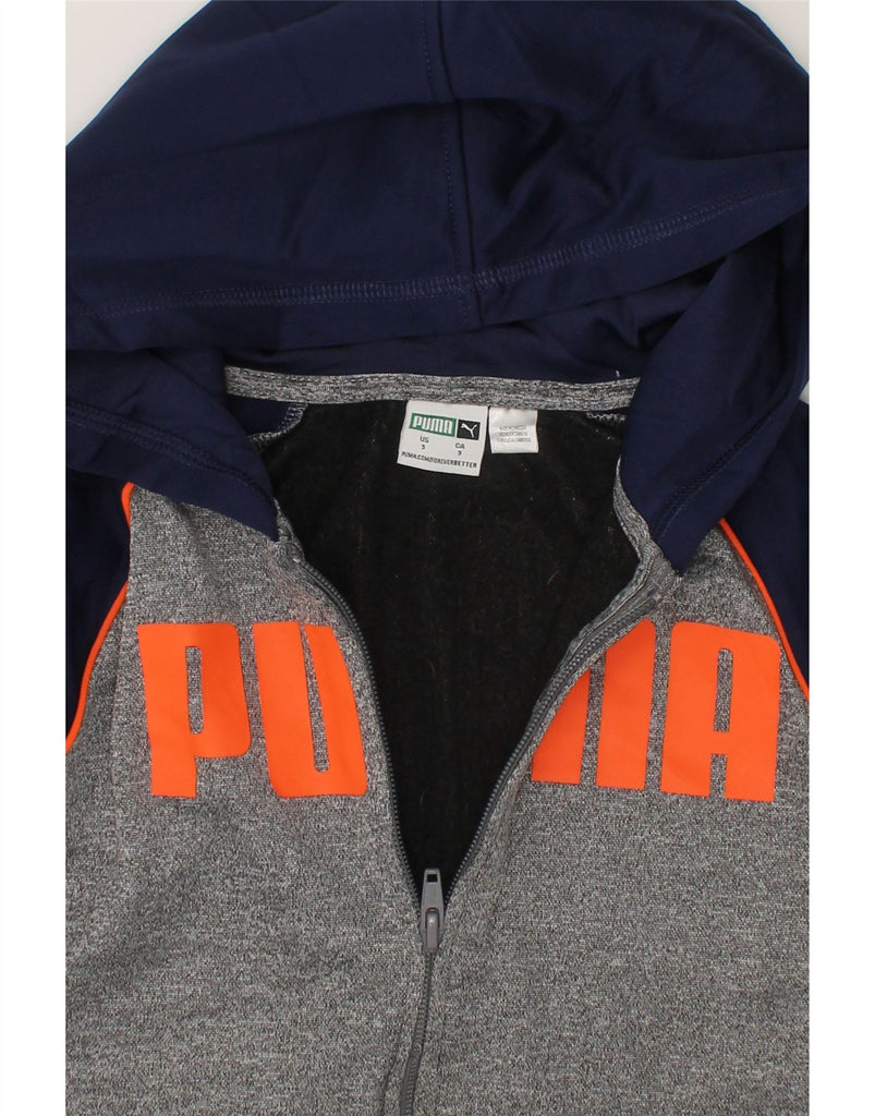 PUMA Boys Graphic Zip Hoodie Sweater 2-3 Years Navy Blue Colourblock Vintage Puma and Second-Hand Puma from Messina Hembry 