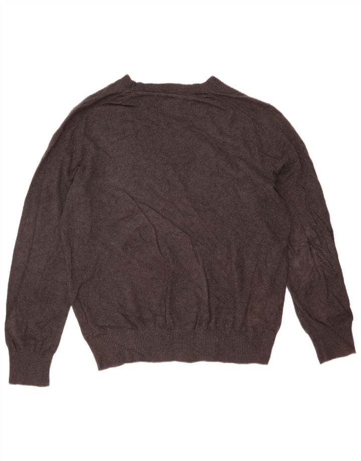 Eddie Bauer Mens V-Neck Jumper Sweater Medium Grey Flecked Cotton