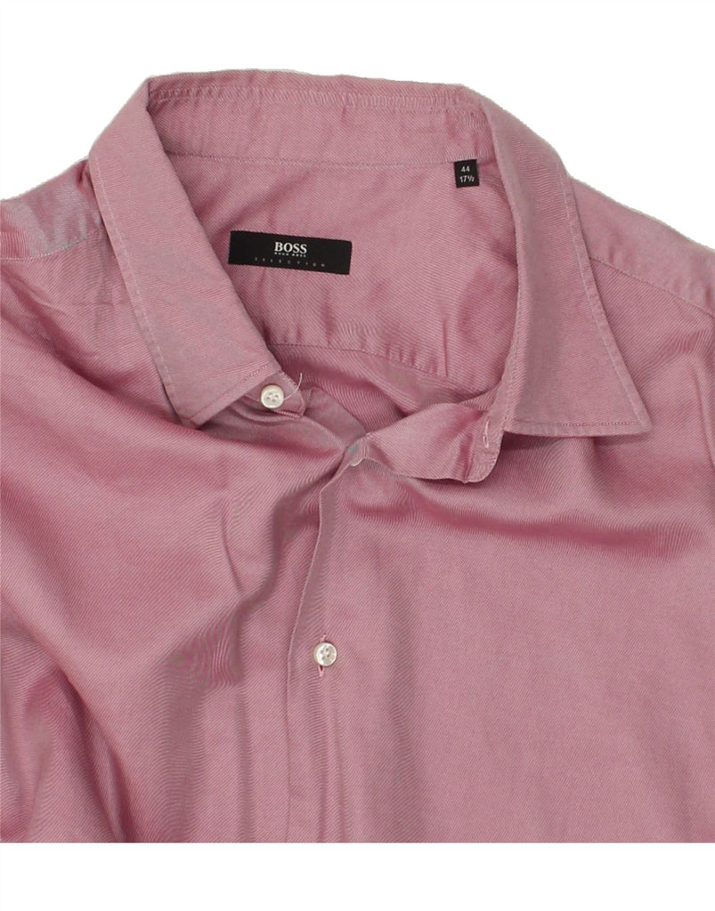 HUGO BOSS Mens Shirt Size 17 1/2 Medium Pink Cotton | Vintage Hugo Boss | Thrift | Second-Hand Hugo Boss | Used Clothing | Messina Hembry 