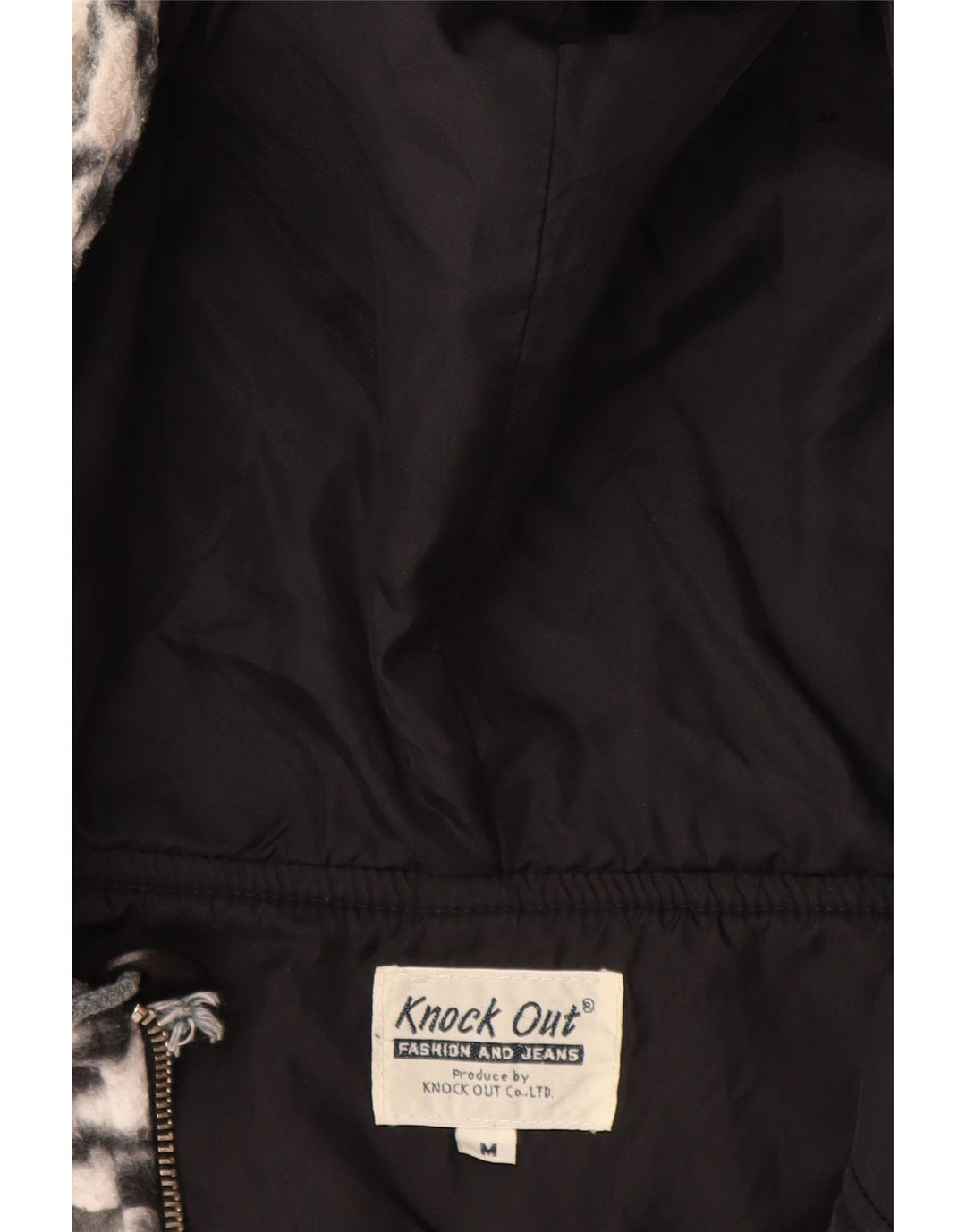 KNOCK OUT Womens Hooded Fleece Jacket UK 14 Medium White Geometric