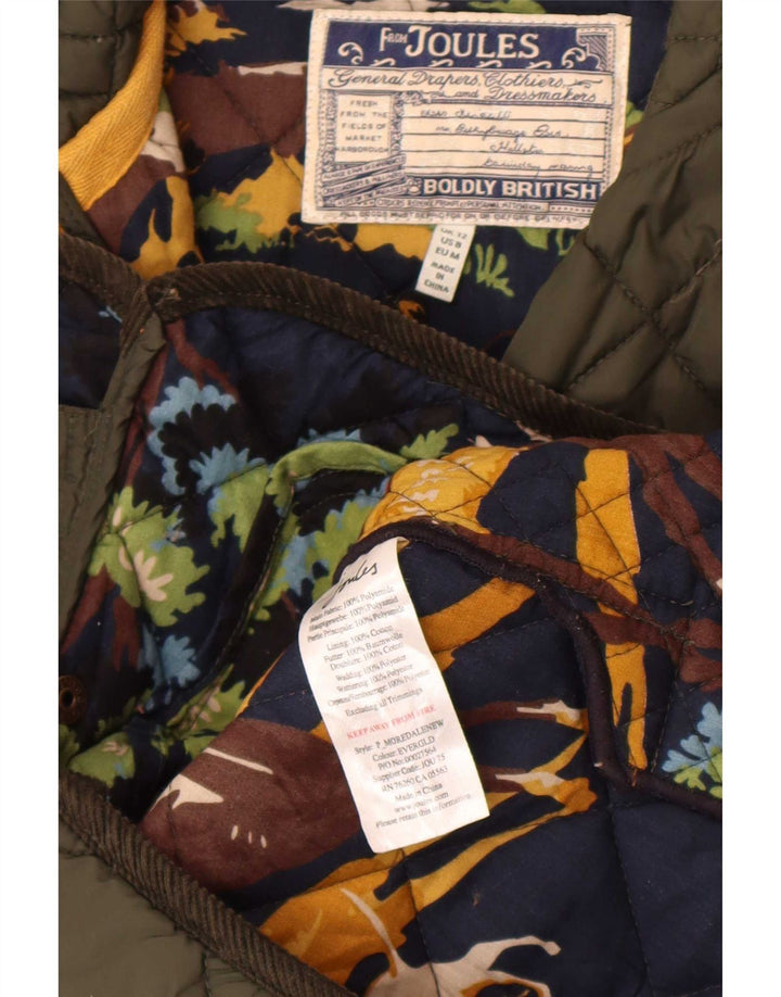 Joules Womens Quilted Jacket UK 12 Medium Khaki Cotton