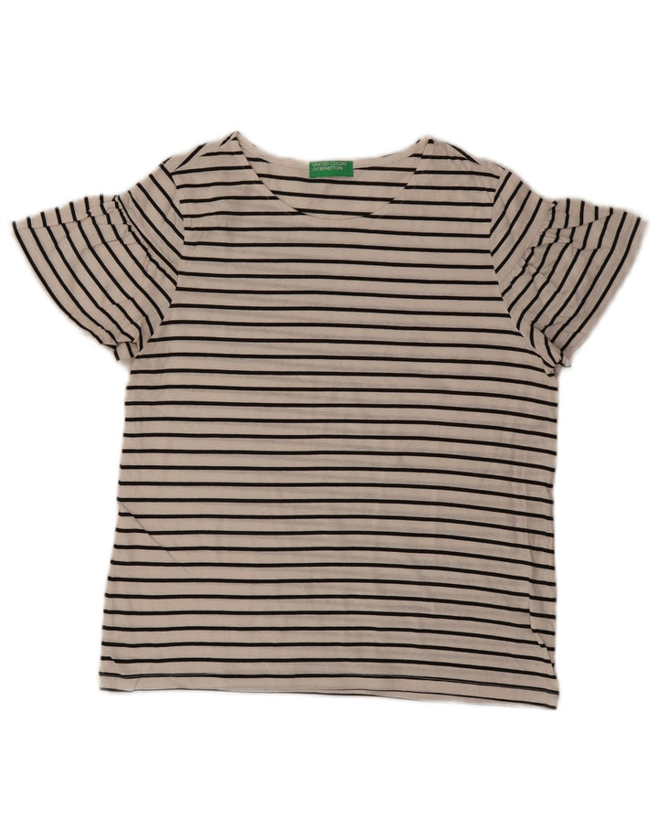BENETTON Womens T-Shirt Top UK 14 Medium White Striped Cotton