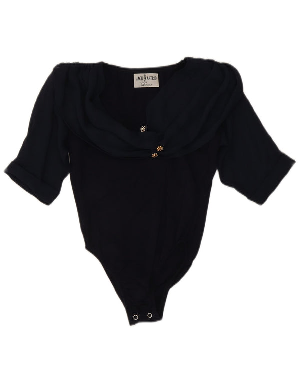 Vintage Womens Bodysuit UK 8 Small Navy Blue Floral