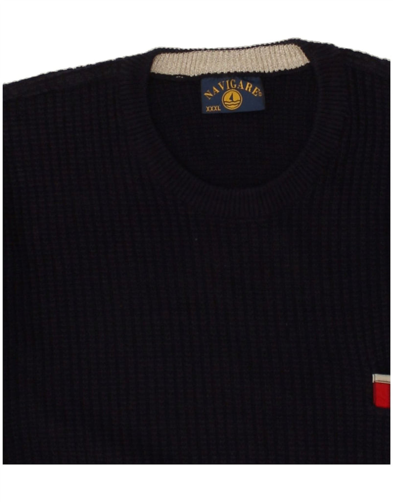 NAVIGARE Mens Crew Neck Jumper Sweater 3XL Navy Blue Cotton | Vintage Navigare | Thrift | Second-Hand Navigare | Used Clothing | Messina Hembry 