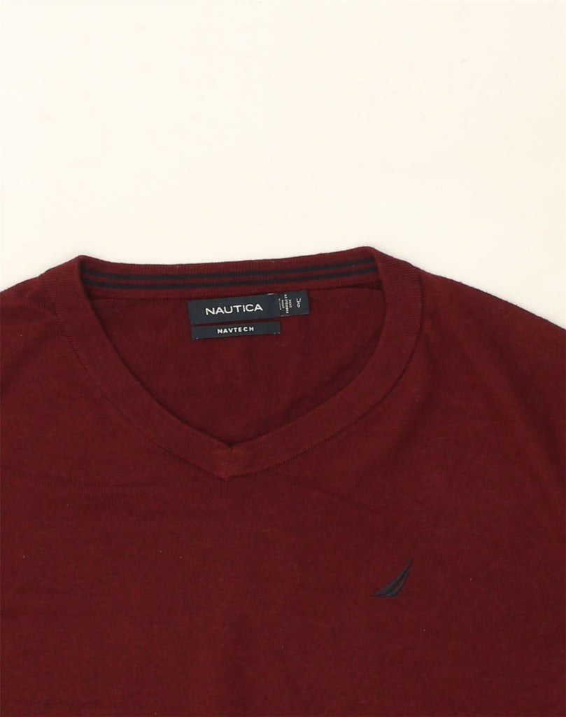 NAUTICA Mens Navtech V-Neck Jumper Sweater Large Maroon Cotton | Vintage Nautica | Thrift | Second-Hand Nautica | Used Clothing | Messina Hembry 