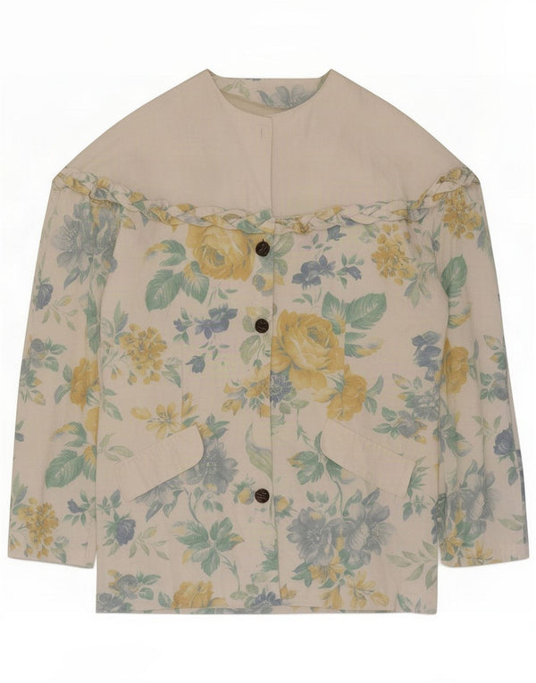 Vintage Womens 3/4 Sleeve Shirt Blouse UK 14 Medium White Floral