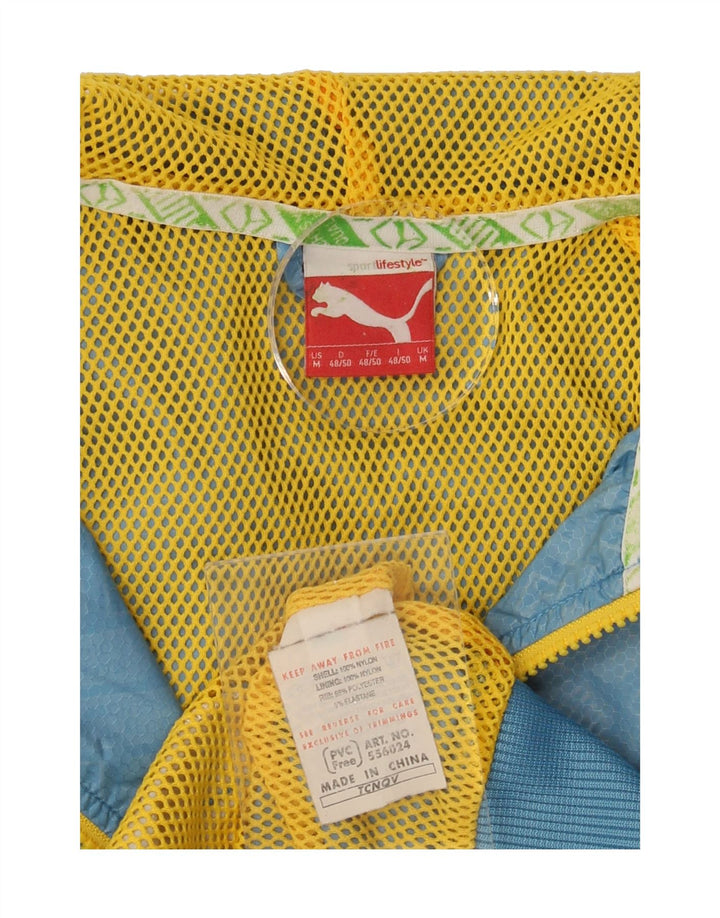 PUMA Mens Hooded Rain Jacket UK 38 Medium Blue Colourblock Nylon Vintage Puma and Second-Hand Puma from Messina Hembry 