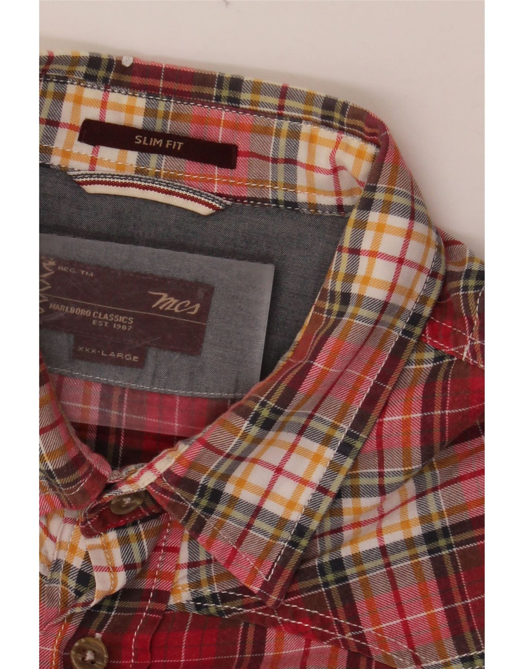 MARLBORO CLASSICS Mens Slim Fit Flannel Shirt 3XL Red Check