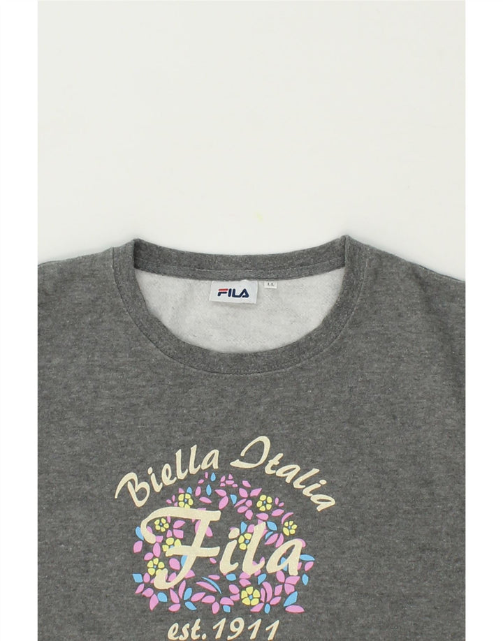 FILA Womens Italia Graphic Sweatshirt Jumper  UK 16 Large Grey Vintage Fila and Second-Hand Fila from Messina Hembry 