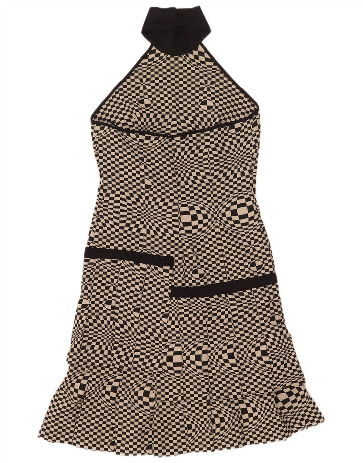 Flavio Castellani Womens Halter Dress IT 44 Medium Black Geometric