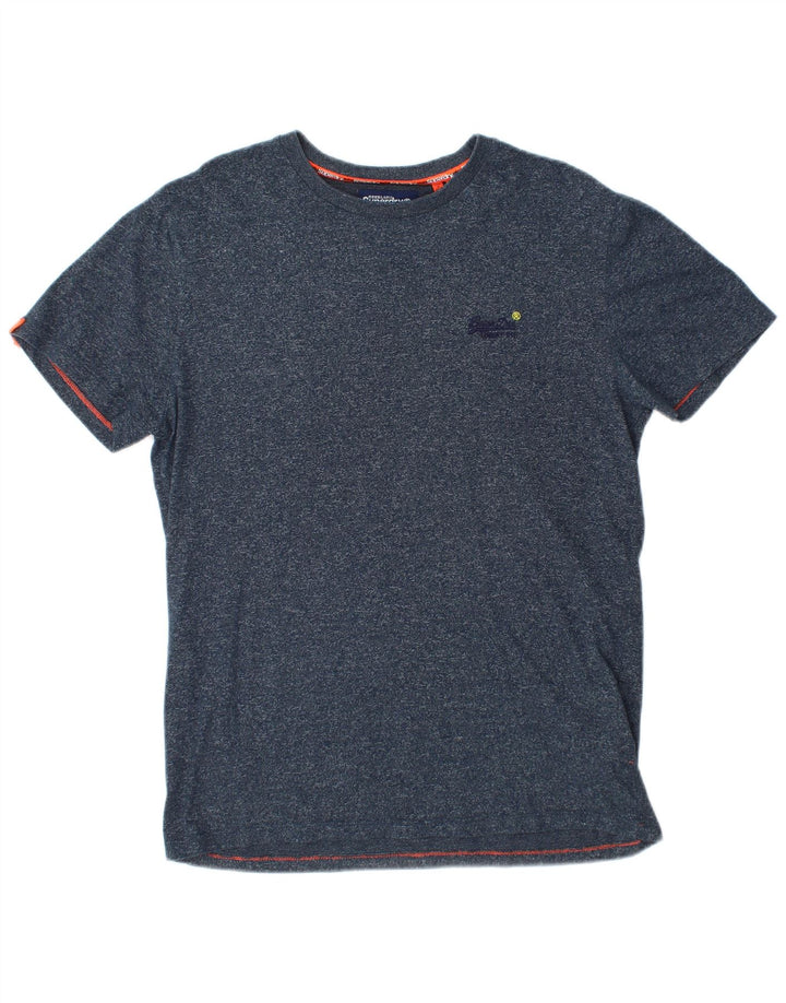 Superdry Mens T-Shirt Top Large Navy Blue Flecked Cotton