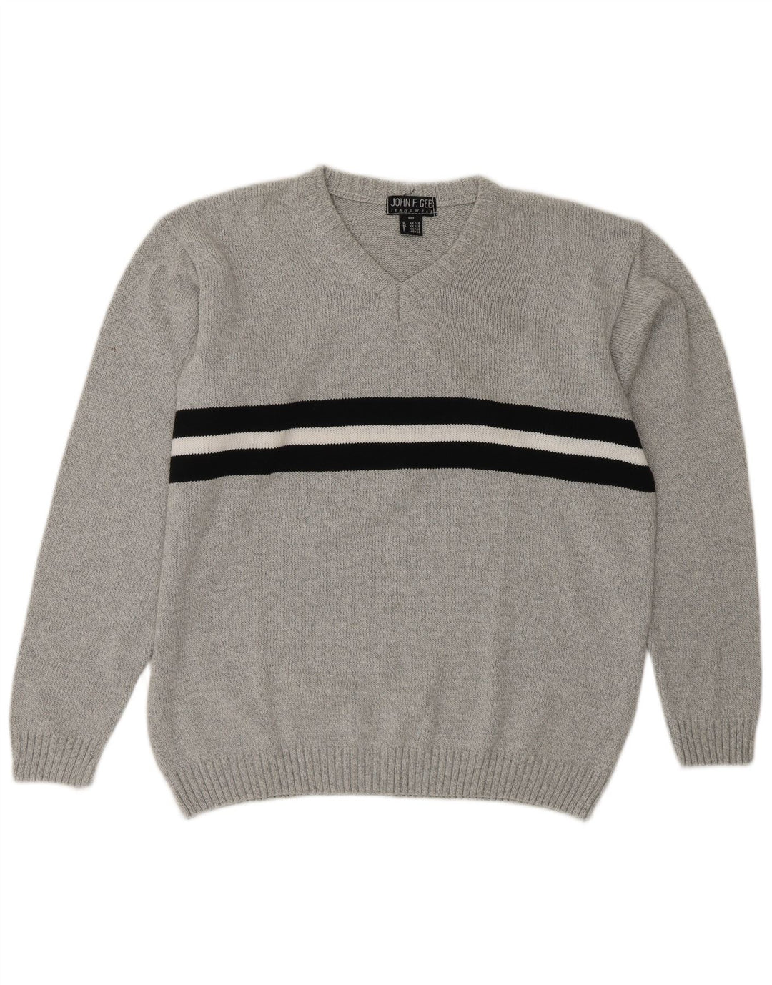 John F Gee Mens V-Neck Jumper Sweater UK 40/42 Medium Grey Colourblock