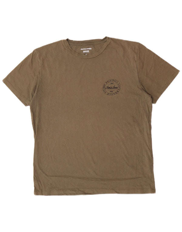 Jack & Jones Mens Regular Fit Graphic T-Shirt Top XL Green Cotton