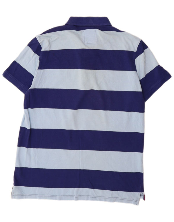 Crew Clothing Mens Polo Shirt Large Navy Blue Striped Cotton