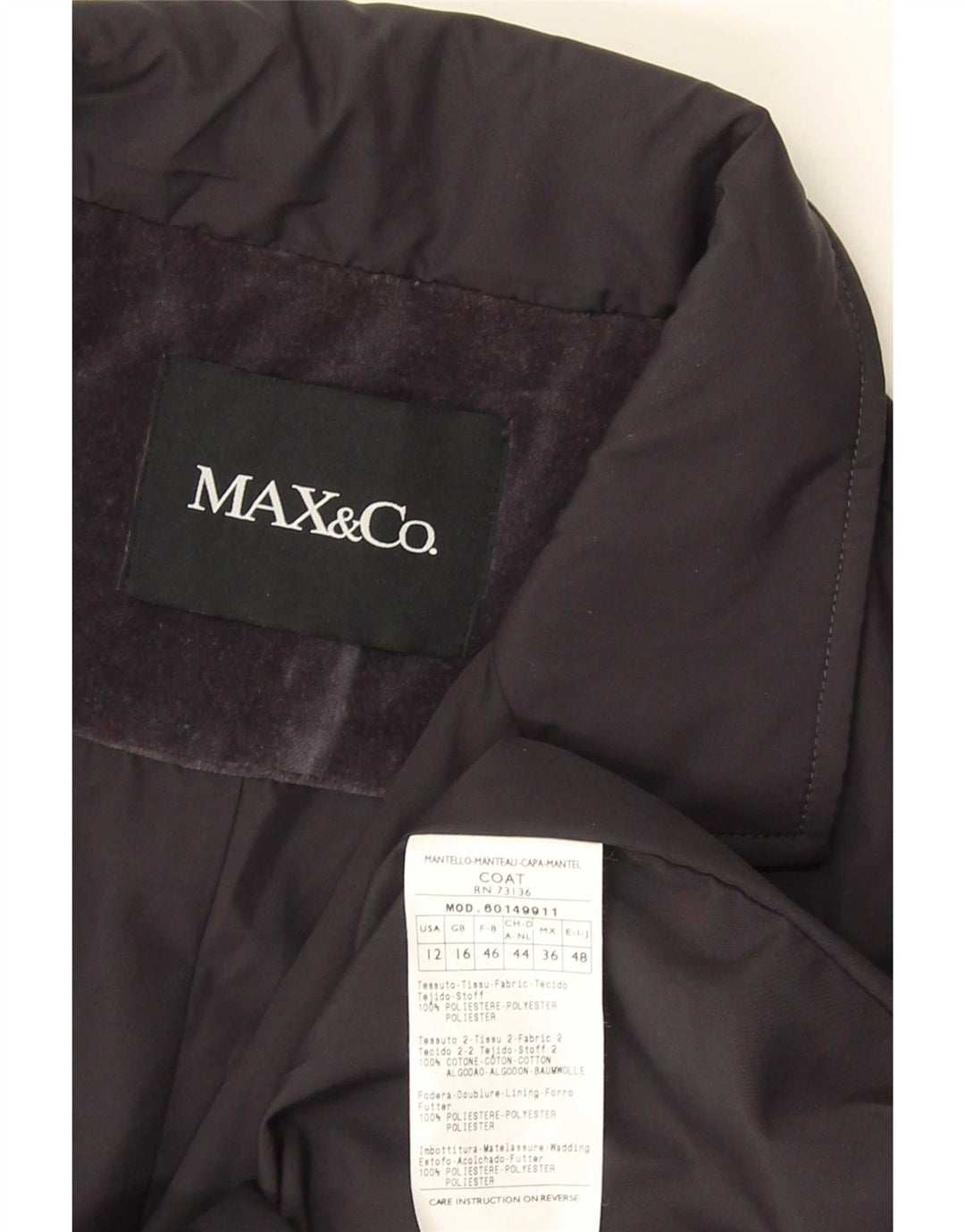 Max & Co. Womens Overcoat UK 16 Large  Navy Blue Polyester