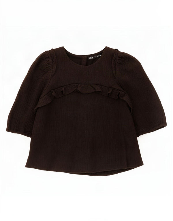Zara Womens Crop Blouse Top UK 6 XS Black Cotton