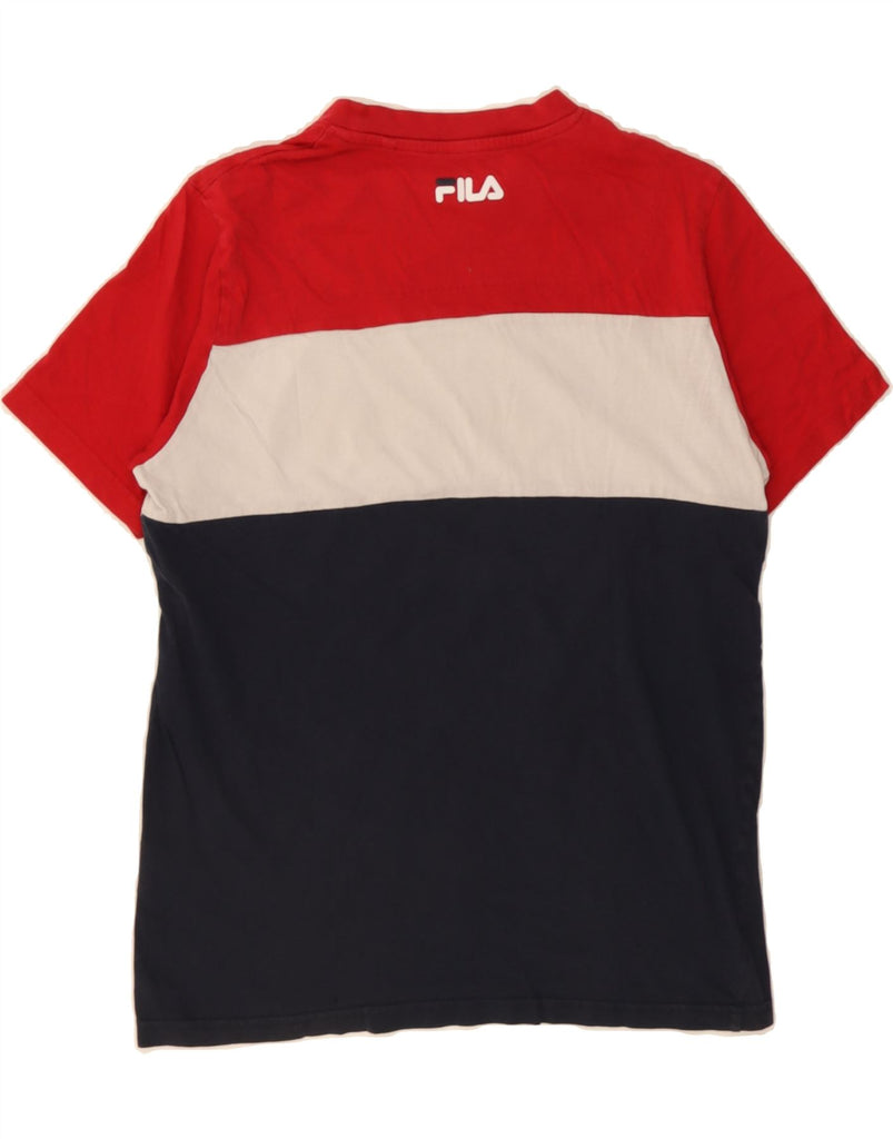 FILA Mens Graphic T-Shirt Top Small Navy Blue Colourblock Cotton Vintage Fila and Second-Hand Fila from Messina Hembry 
