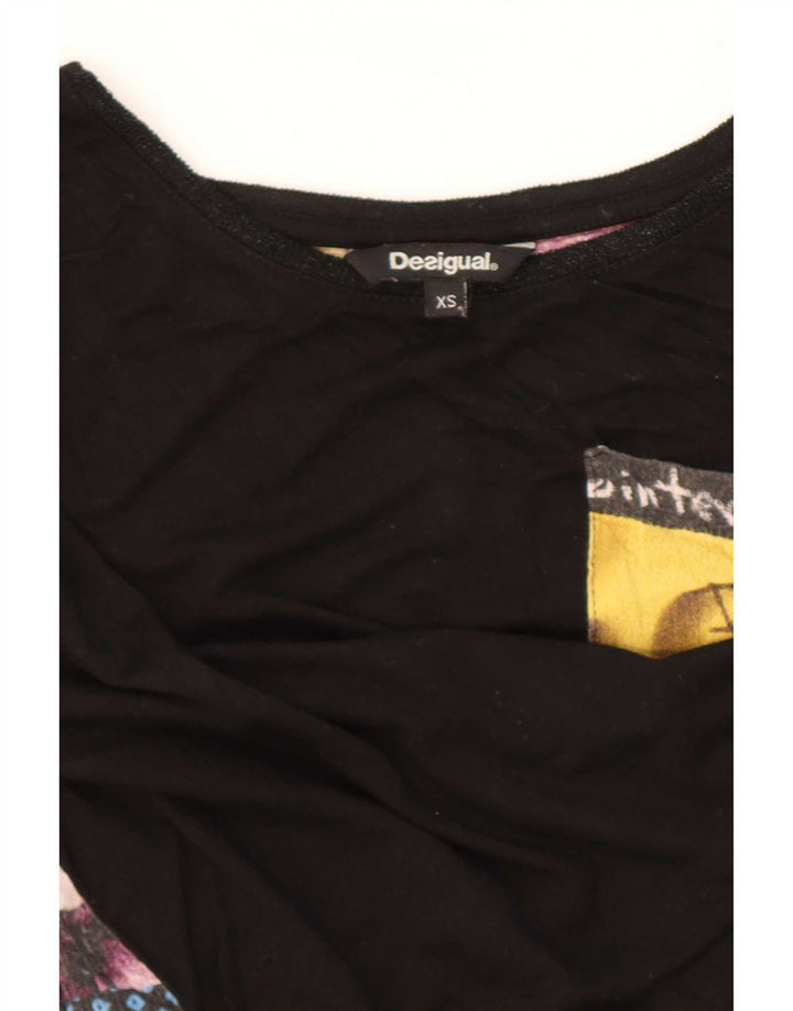 Desigual Womens Graphic Long Sleeve Blouse Top UK 6 XS Black Patchwork