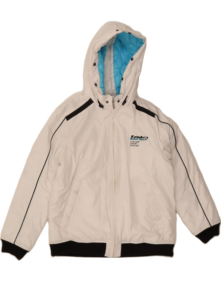 LOTTO Womens Graphic Hooded Windbreaker Jacket UK 18 XL White Polyester Vintage Lotto and Second-Hand Lotto from Messina Hembry 