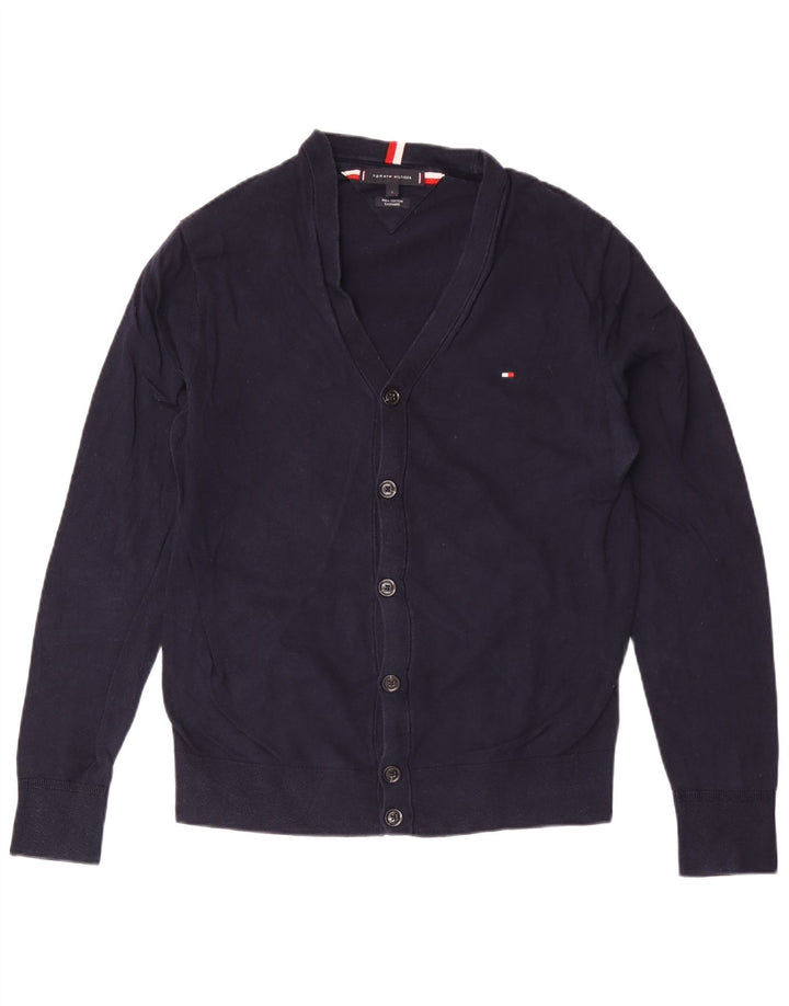 Tommy Hilfiger Mens Cardigan Sweater Large Navy Blue Cotton