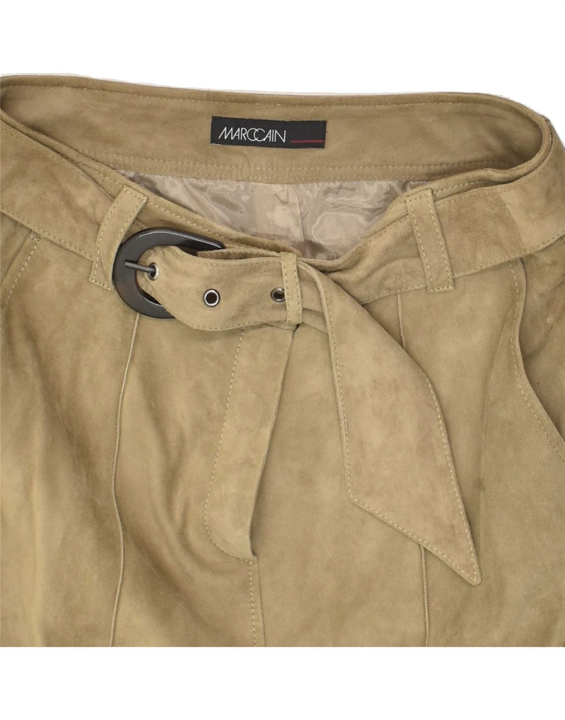 MARC CAIN Womens Suede A-Line Skirt W30 Medium Brown Leather | Vintage Marc Cain | Thrift | Second-Hand Marc Cain | Used Clothing | Messina Hembry 