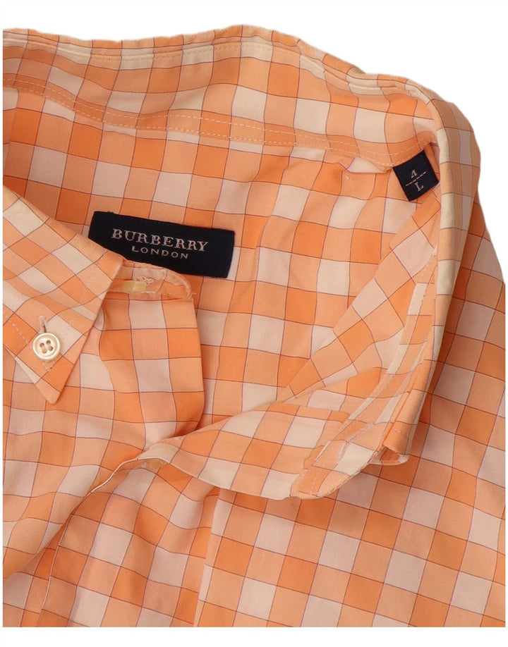 Burberry Mens Short Sleeve Shirt Large Orange Gingham Cotton