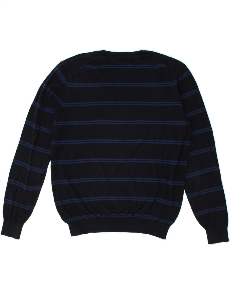 MASSIMO DUTTI Mens V-Neck Jumper Sweater Size 42 XL Navy Blue Striped | Vintage Massimo Dutti | Thrift | Second-Hand Massimo Dutti | Used Clothing | Messina Hembry 