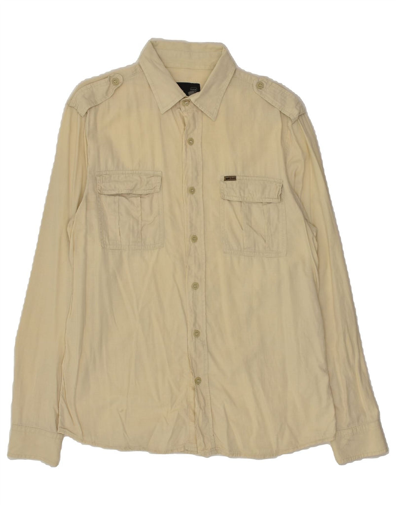 GAS Mens Military Shirt Large Beige Cotton | Vintage Gas | Thrift | Second-Hand Gas | Used Clothing | Messina Hembry 