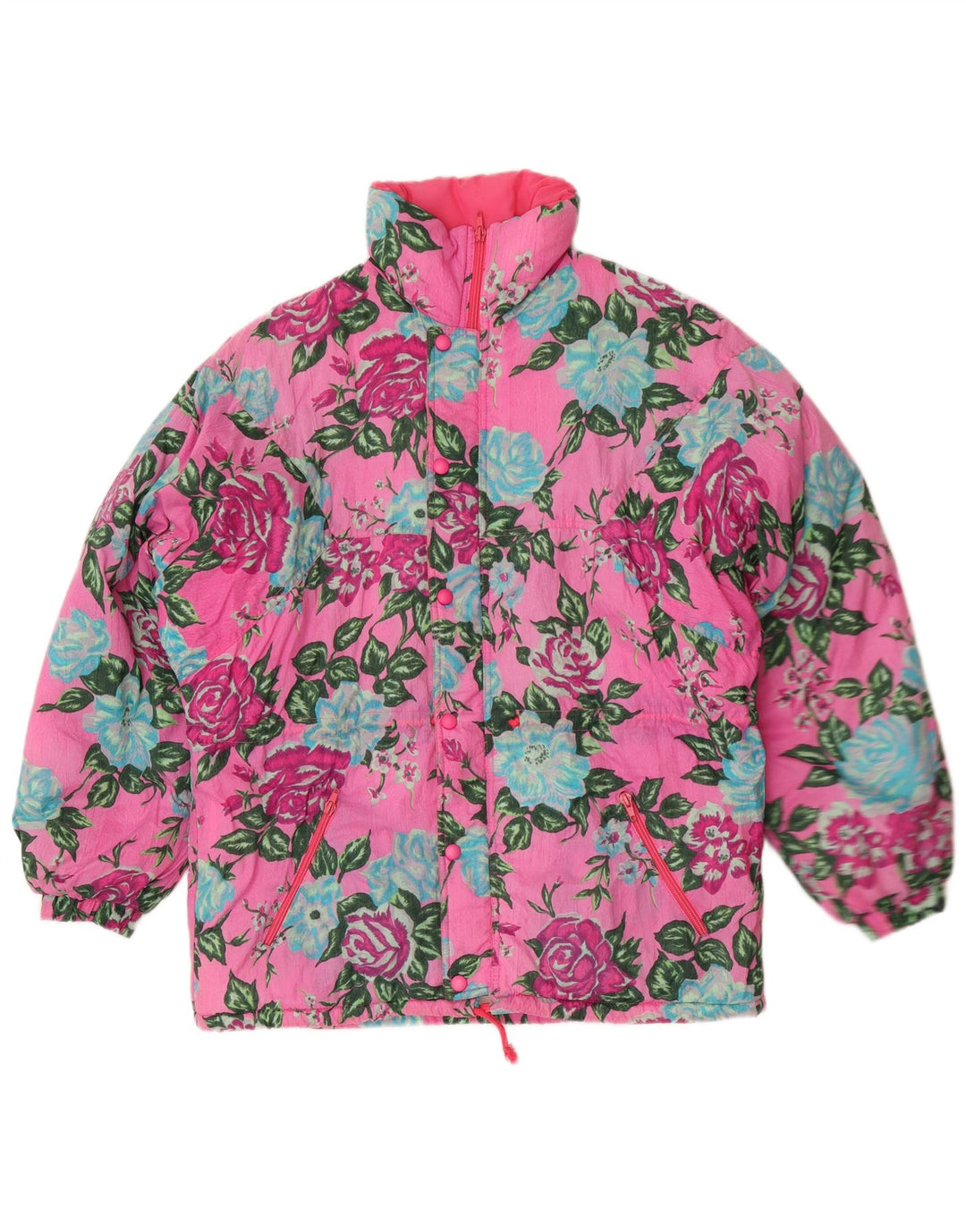 Cacao Womens Padded Jacket IT 46 Large Pink Floral Polyamide Retro