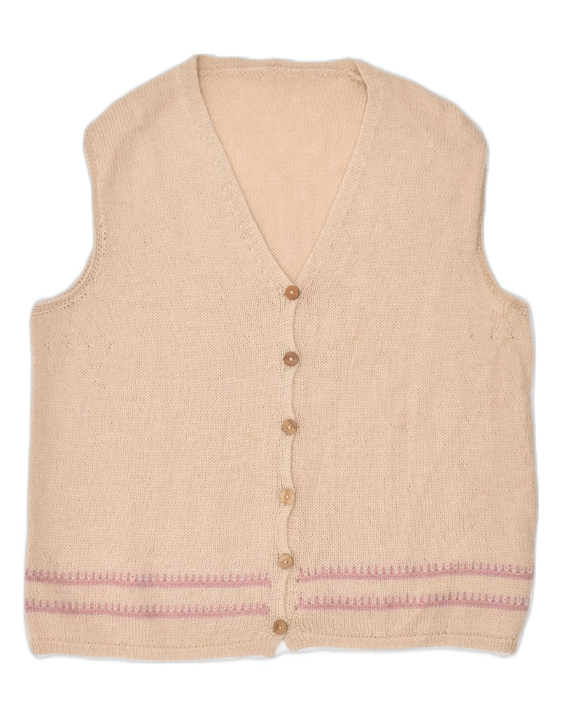 VINTAGE Womens Sleeveless Cardigan Sweater UK 20 2XL Beige Wool Classic | Vintage | Thrift | Second-Hand | Used Clothing | Messina Hembry 