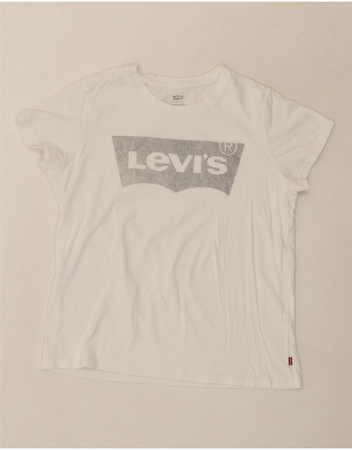 LEVI'S Womens Graphic T-Shirt Top UK 12 Medium White Vintage Levi's and Second-Hand Levi's from Messina Hembry 