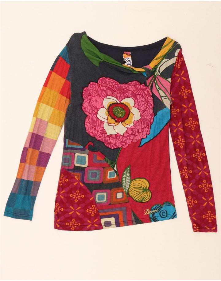 DESIGUAL Womens Abstract Pattern Graphic Top Long Sleeve UK 10 Small Red