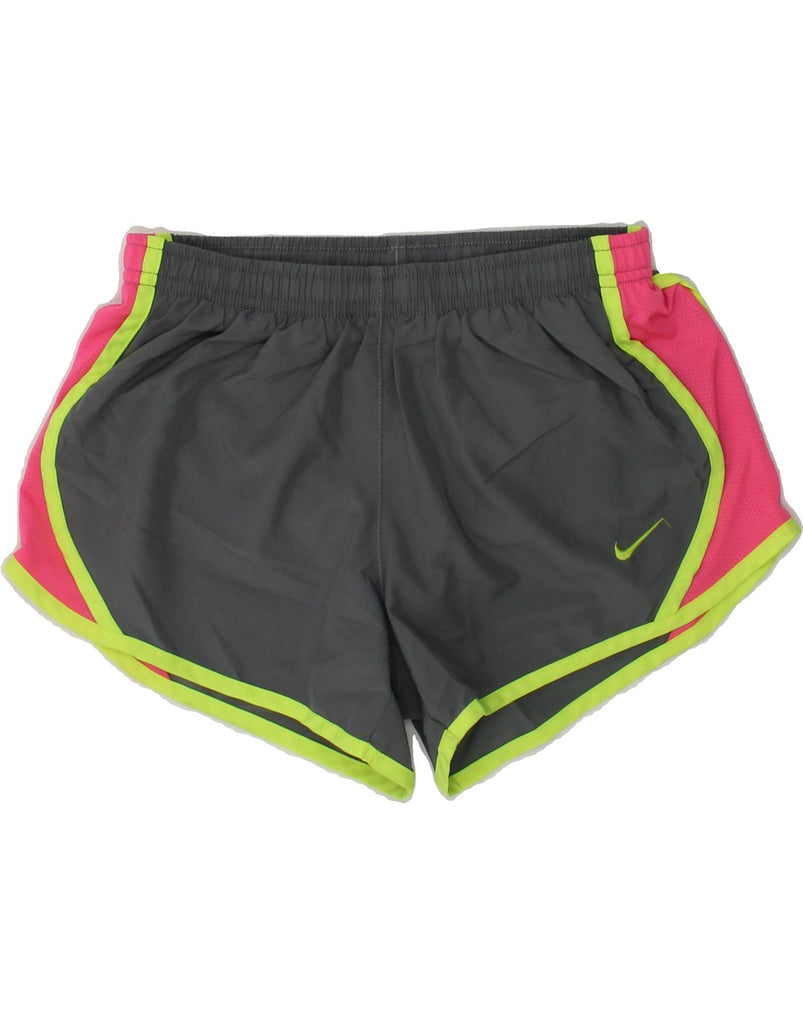 NIKE Girls Dri Fit Sport Shorts 6-7 Years Small Grey Colourblock Polyester | Vintage Nike | Thrift | Second-Hand Nike | Used Clothing | Messina Hembry 