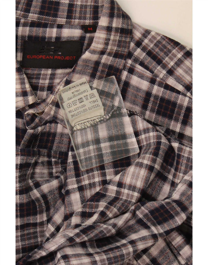 European Project Mens Flannel Shirt Medium Navy Blue Check Cotton