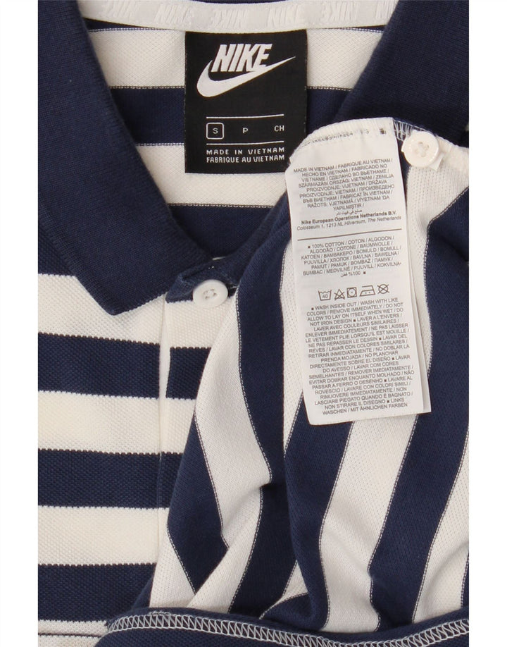 Nike Mens Polo Shirt Small Navy Blue Striped Cotton