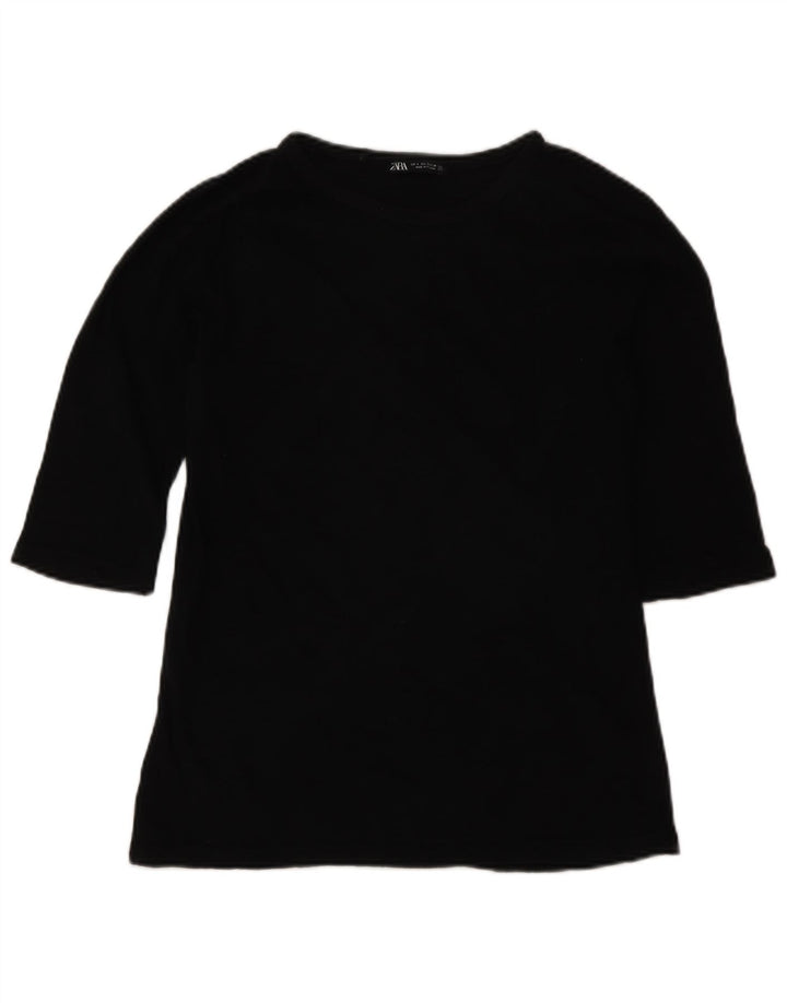 Zara Womens Top 3/4 Sleeve UK 10 Small Black