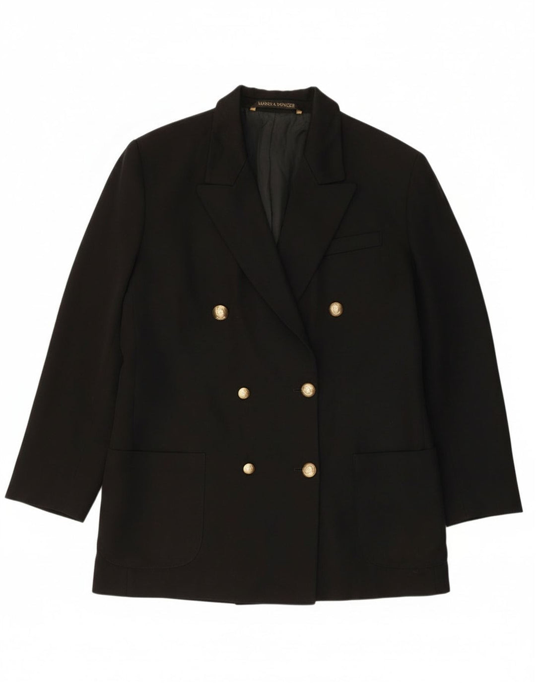 Marks & Spencer Womens Double Breasted Blazer Jacket UK 14 Large Black Wool