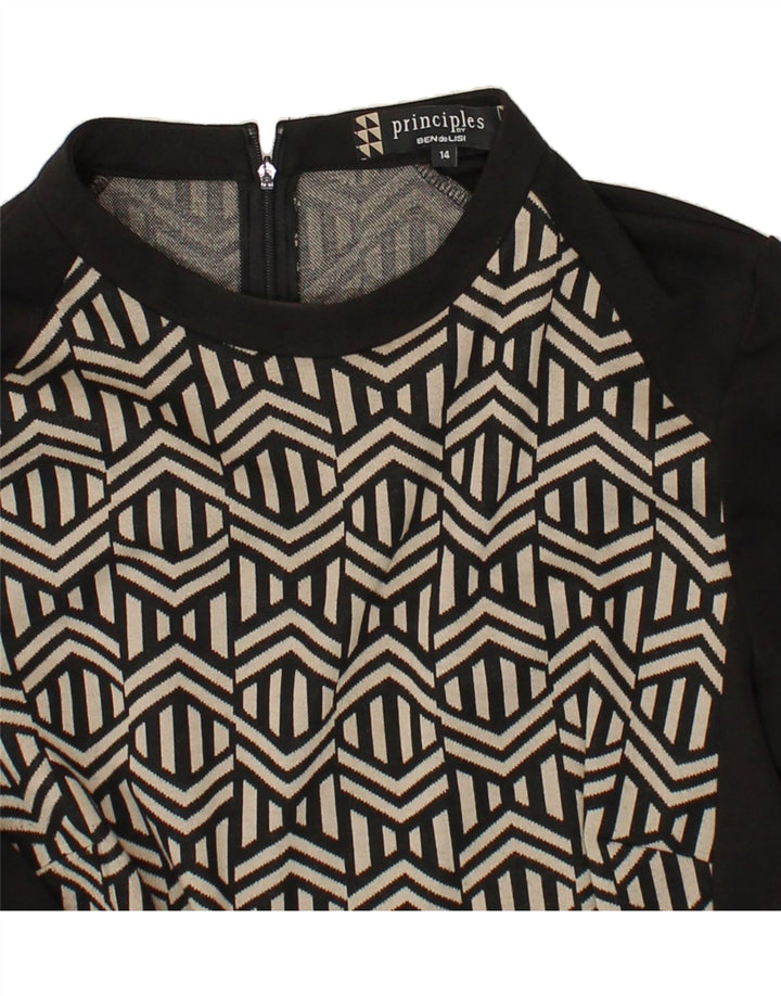 PRINCIPLES Womens Long Sleeve Bodycon Dress UK 14 Medium Black Geometric Vintage Principles and Second-Hand Principles from Messina Hembry 