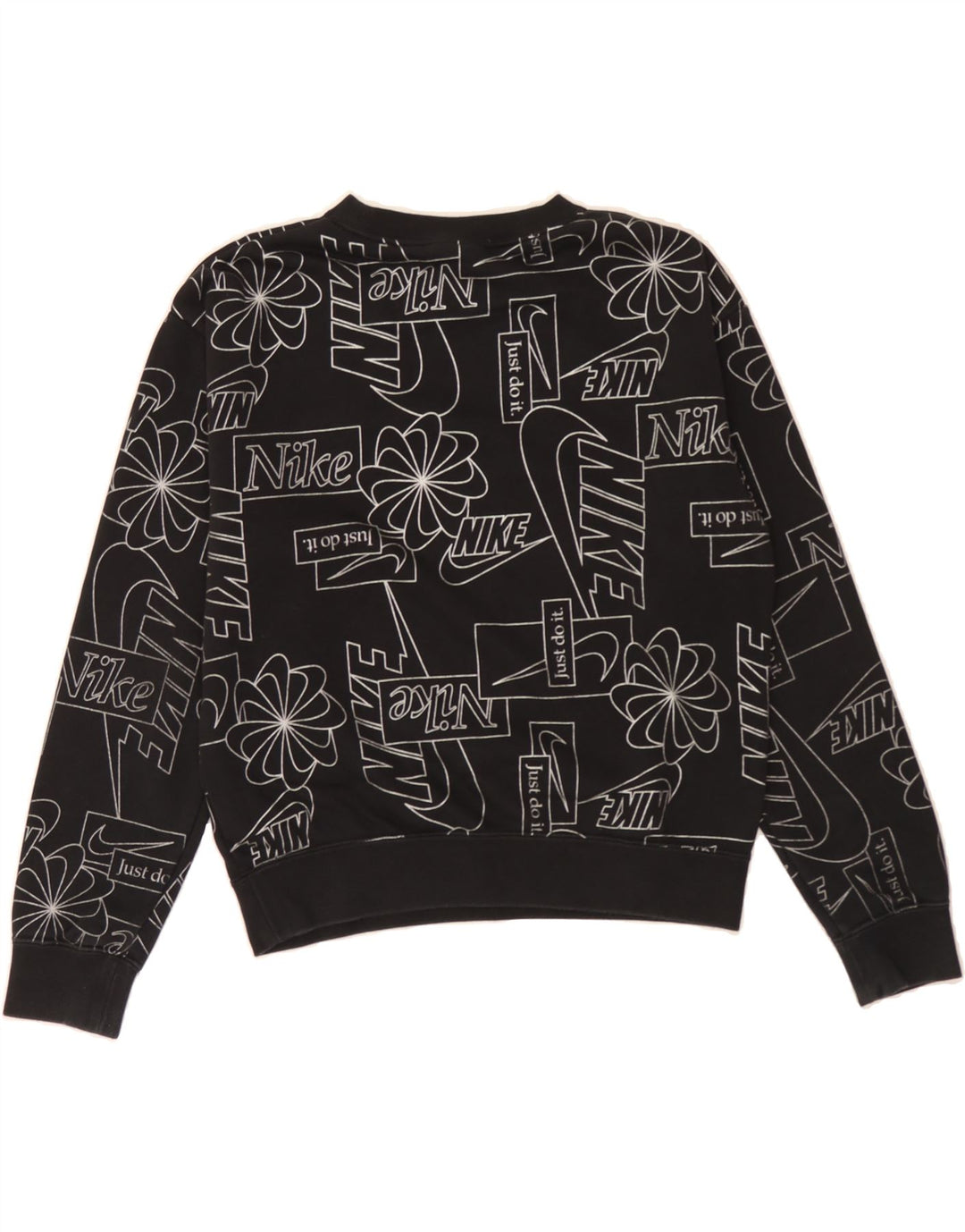 NIKE Womens Oversized Graphic Sweatshirt Jumper UK 6 XS Black Cotton Vintage Nike and Second-Hand Nike from Messina Hembry 