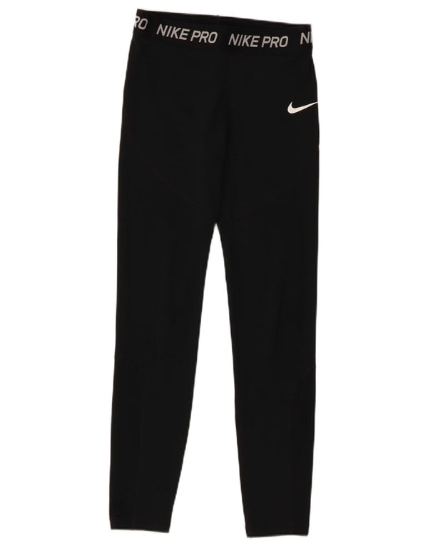 Nike Girls Dri Fit Graphic Leggings 12-13 Years Large Black Polyester