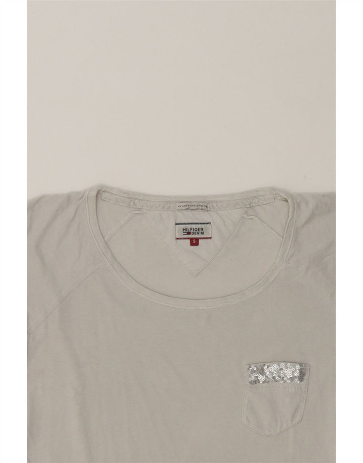 TOMMY HILFIGER Womens Longline T-Shirt Top UK 10 Small White Vintage Tommy Hilfiger and Second-Hand Tommy Hilfiger from Messina Hembry 